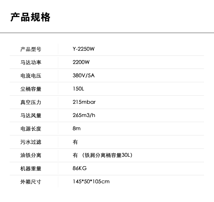 御衛仕工業(yè)級別吸油機Y-2250W