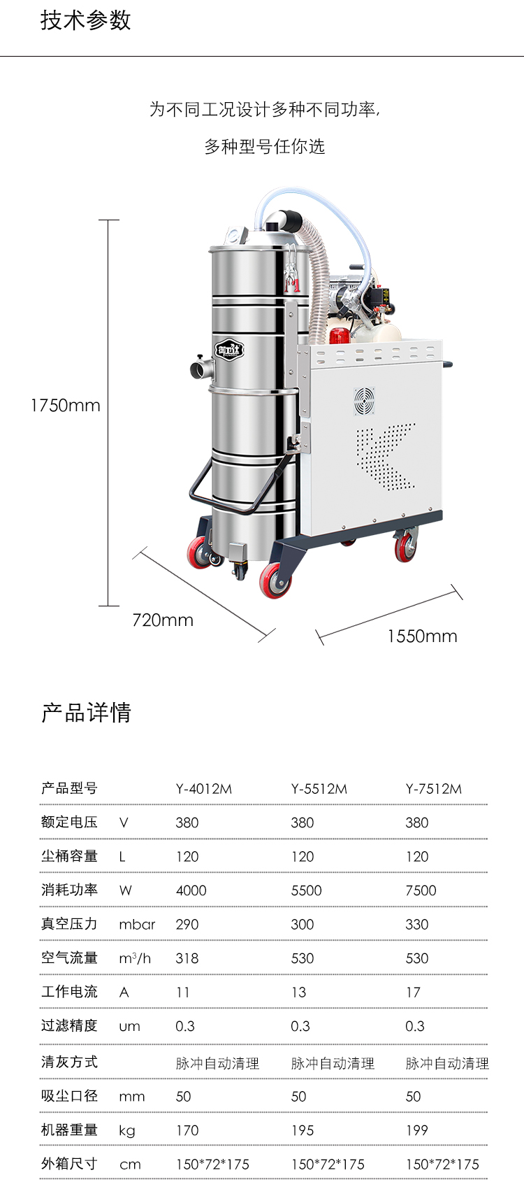 御衛仕脈沖反吹工業(yè)吸塵器Y-4012M