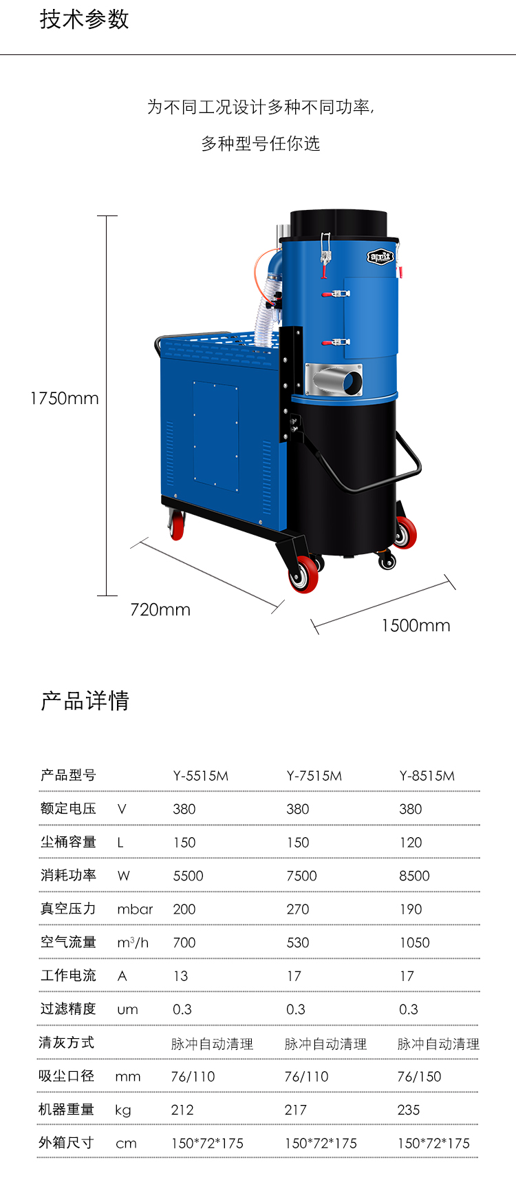 御衛仕脈沖反吹工業(yè)吸塵器Y-7515M